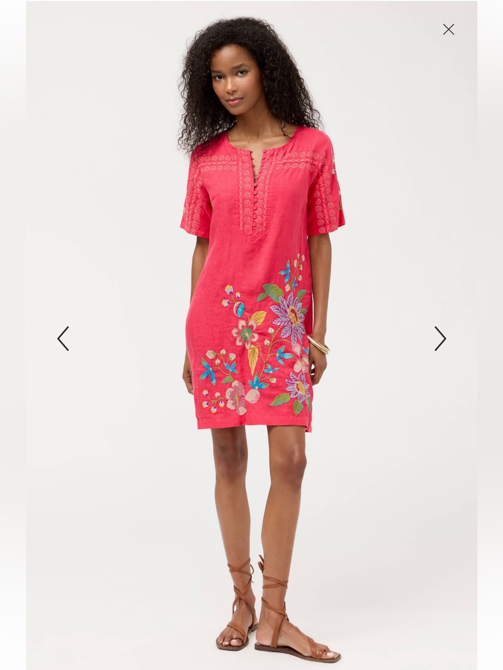 Johnny Was Seamed Button Neck Linen Dress Geranium Pink Size Small NWT